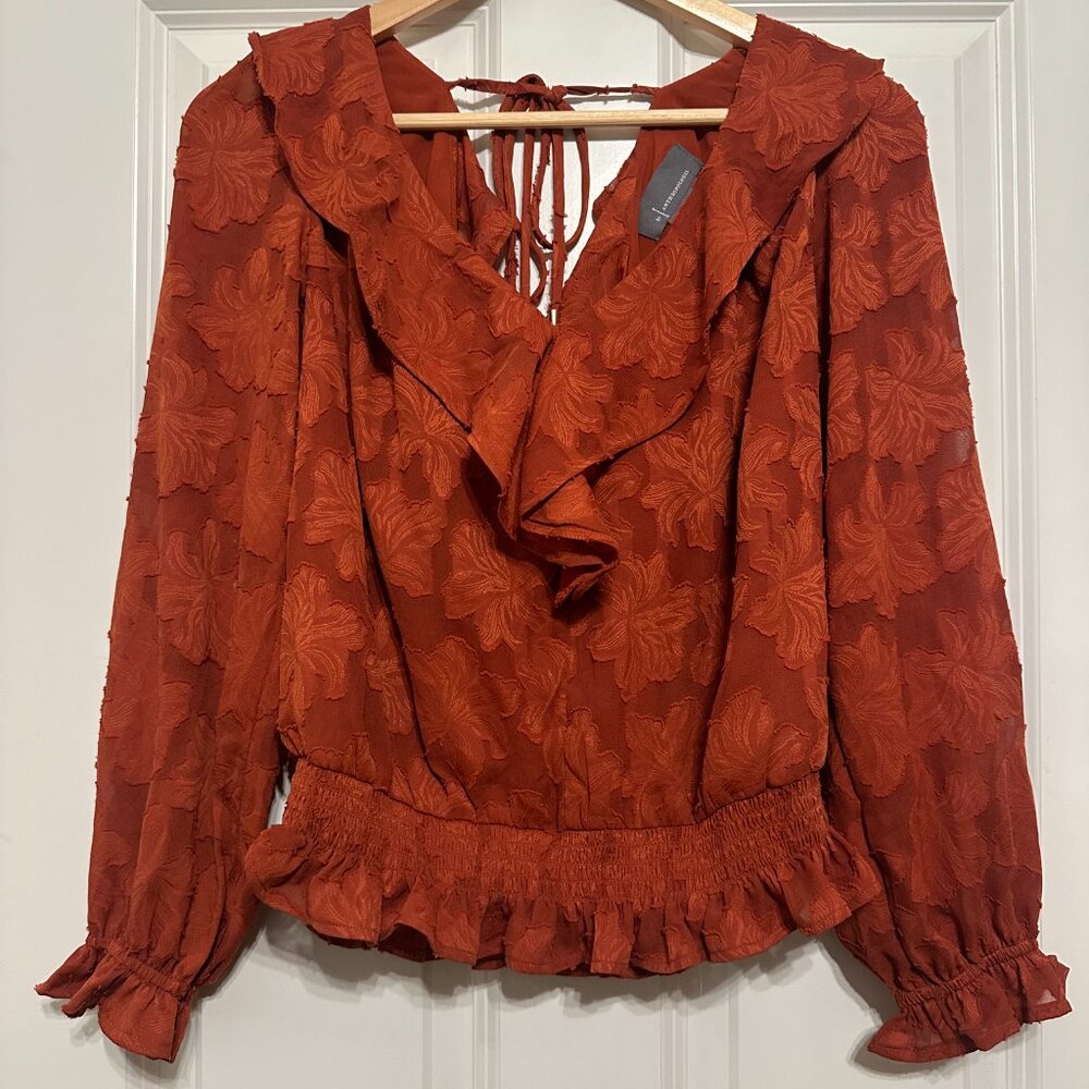 Anthropologie - Burnt Orange Floral Long Sleeve Blouse - Small